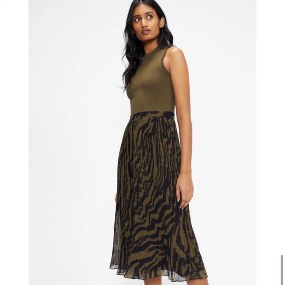 NEW Ted Baker Justnee Olive Green Zebra Print Pleated Midi Dress Size XL - Picture 11 of 11